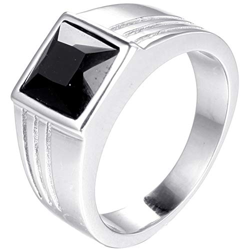 Stainless Steel Square Cut Blue Gemstone Ring (Black, 12)