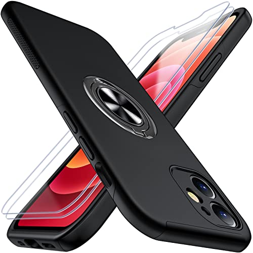 AOUIA iPhone 12 Hülle Mit 2 Schutzglas, Upgrade 2.0 unsichtbaren Ständer [Befreien Sie Ihre Hände] hülle iPhone 12 Militärischer Grad Fallschutz, stoßfest, fingerabdrucksicher[Unzerstörbar] -Schwarz Cover