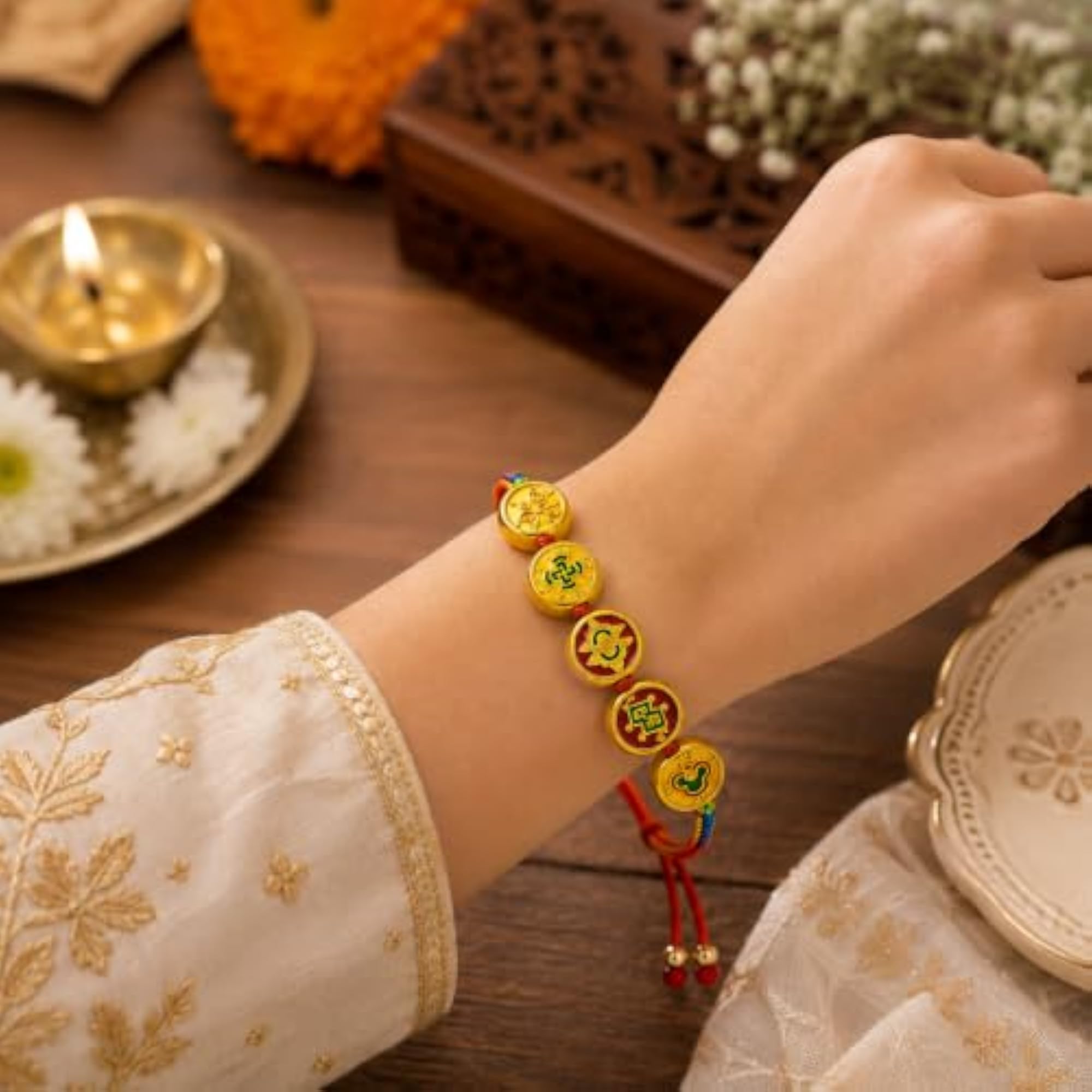 Five Auspicious Symbols Adjustable Tibetan Lucky Charm Bracelet