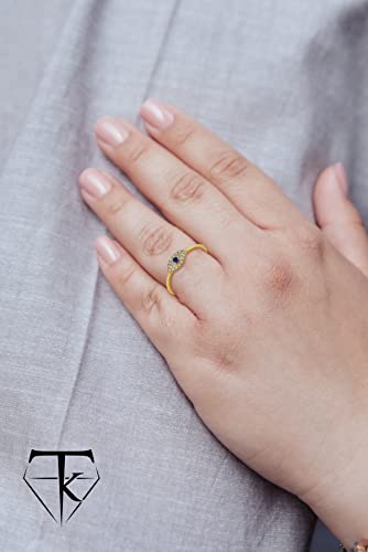 Takar Dainty 10K Yellow Gold Diamond And Sapphire Evil Eye Ring (Size 7.75) #TOP1