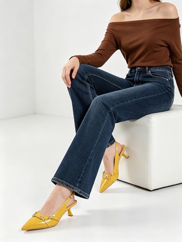 Image of Mostrin Kitten Heels for Women Pointed Toe Pumps Patent Leather Low Heel Slingback Heels with Buckle Dress Shoes for Dating Party Working