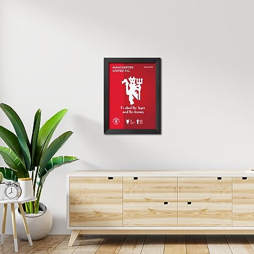 Image of TenorArts Manchester UnitedFootball Club Poster White Logo Laminated Photo Frame Painting with Matt Finish Black Textures(12 inches x 9inches)