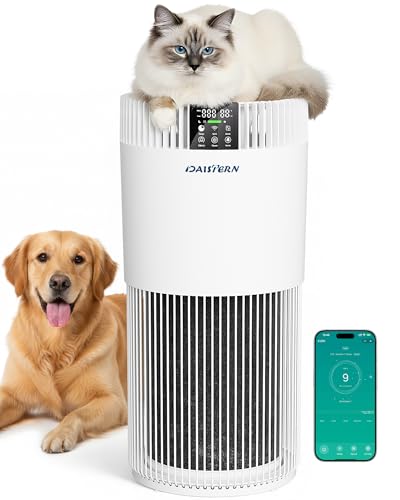 DAISTERN Purificador de Aire Inteligente para Mascotas 78m², Filtro HEPA13, Elimina 99,97% de Pelos Ácaros Polvo Polen Olores y Formaldehído, Función de Iones Negativos, Ideal para Dormitorio y Salón