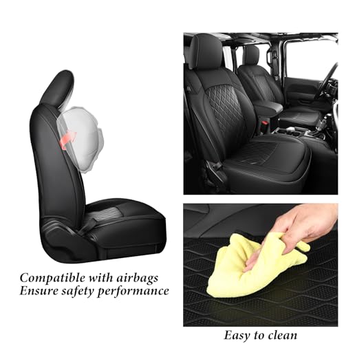 Image of Coverado Seat Covers 4 Door for Jeep Wrangler, 2PCS Leather Car Seat Cover for Jeep Wrangler Vehicle Accessories Custom Fit for 2018-2026 Jeep Wrangler Seat Covers 2-Door /4-Door (Black)