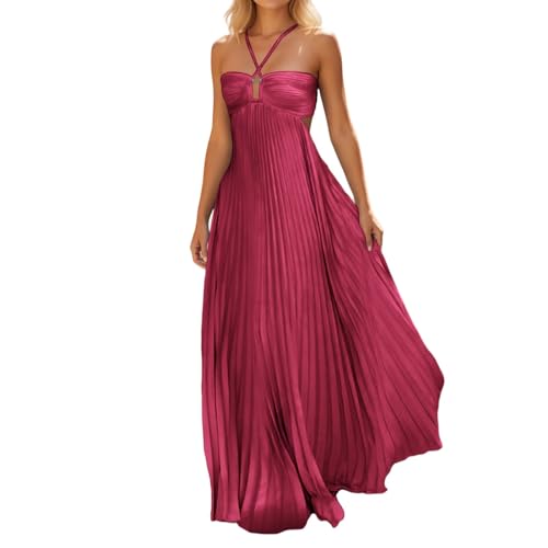 Générique Robe Ete Femme Robe d'été décontractée Unie, Bustier sans Manches à Taille smockée et Volants, idéale pour la Plage. (XL)