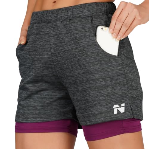 Image of NINQ 2 in 1 Running Sports Shorts for Women with Mobile Phone Pocket Light Weight Quick Dry Fabric for Gym Athletic Workout Running Shorts Lightweight Training Yoga Gym Short