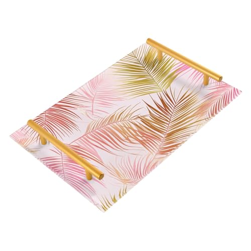 Bandejas decorativas de plástico con asas de palmera tropical, hojas rosas y doradas, bandeja para servir alimentos, joyas, perfumes, para servir charolas para servir