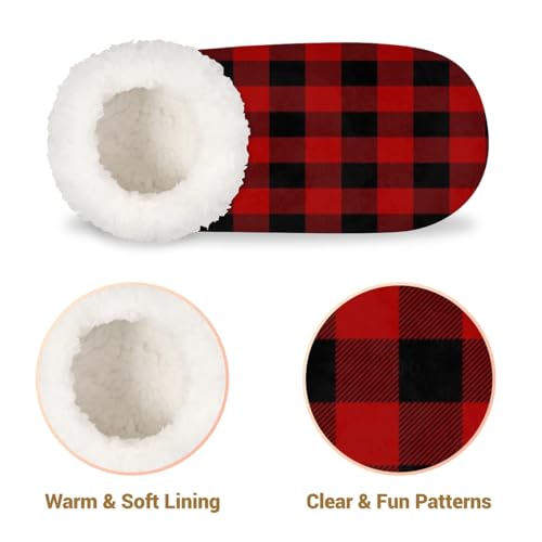 Buffalo Plaid Women's Slippers Socks Cozy Fuzzy Sherpa House Shoes Winter House Bedroom Slippers Red and Black Buffalo Checkered4