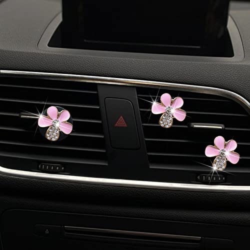 Image of Bling Daisy Air Vent Clips, 3 Pcs Cute Flower Car Air Fresheners Vents Clips Diamond Vent Clip Car Interior Decor Charm Cute Car Accessories Car Decoration for Women (Pink)