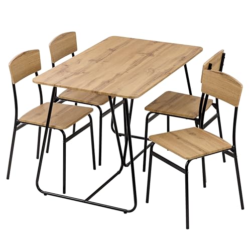 Baroni Home Set Tavolo Quadrato da Pranzo con 4 Sedie, Design Moderno, Leggero, per Interni ed Esterni, Sala da Pranzo, Ristorante, In MDF e Acciaio, Montaggio Facile, Nero Effetto Rovere