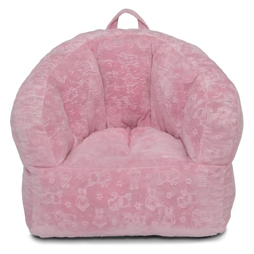 Delta Children - Serta Kids Plush Barrel Toddler Chair Soft Foam Chair Bean Bag Chair Alternative for Boys and Girls Cozy Seat for Reading Watching Cartoons Playroom Nursery Bedroom Pink