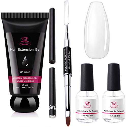 Makartt Poly Nail Gel Clear 50ML Bundle with Nail Dehydrator and Nail Primer Kit, Gel Nail Brush and nail Spatula Dual End
