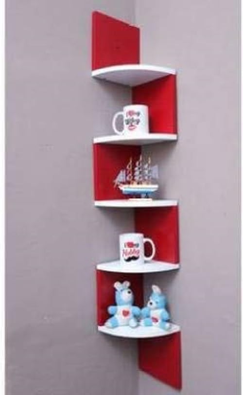 Shelves/Tier Wall Corner Shelf/Display Rack for Home Decor/Floating Wall Mount Corner Shelf Wooden Display Shelves Storage (RED - White)-image-15