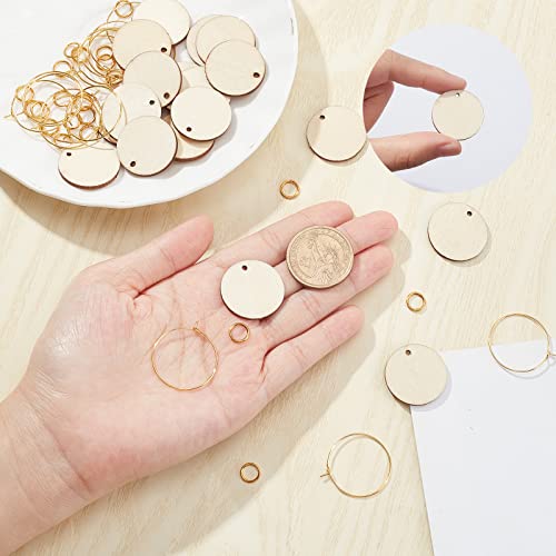 SUNNYCLUE 1 Box Wooden Wine Glass Charms Markers Tags Identification Flat Round Charms Glass Identifiers for Drinks Stem Glasses 20Pcs Wood Pendants 20Pcs Hoops 30Pcs Jump Rings Family Gathering