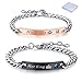Bracelet Couple Chaîne Acier Inoxydable Gravé Bracelet Her King His Queen Couronne Zircon Bracelet Homme Femme Personnalisé Gravure Gourmette Amitié Amour Couple Amoureux Réglable Argent Noir Or Rose