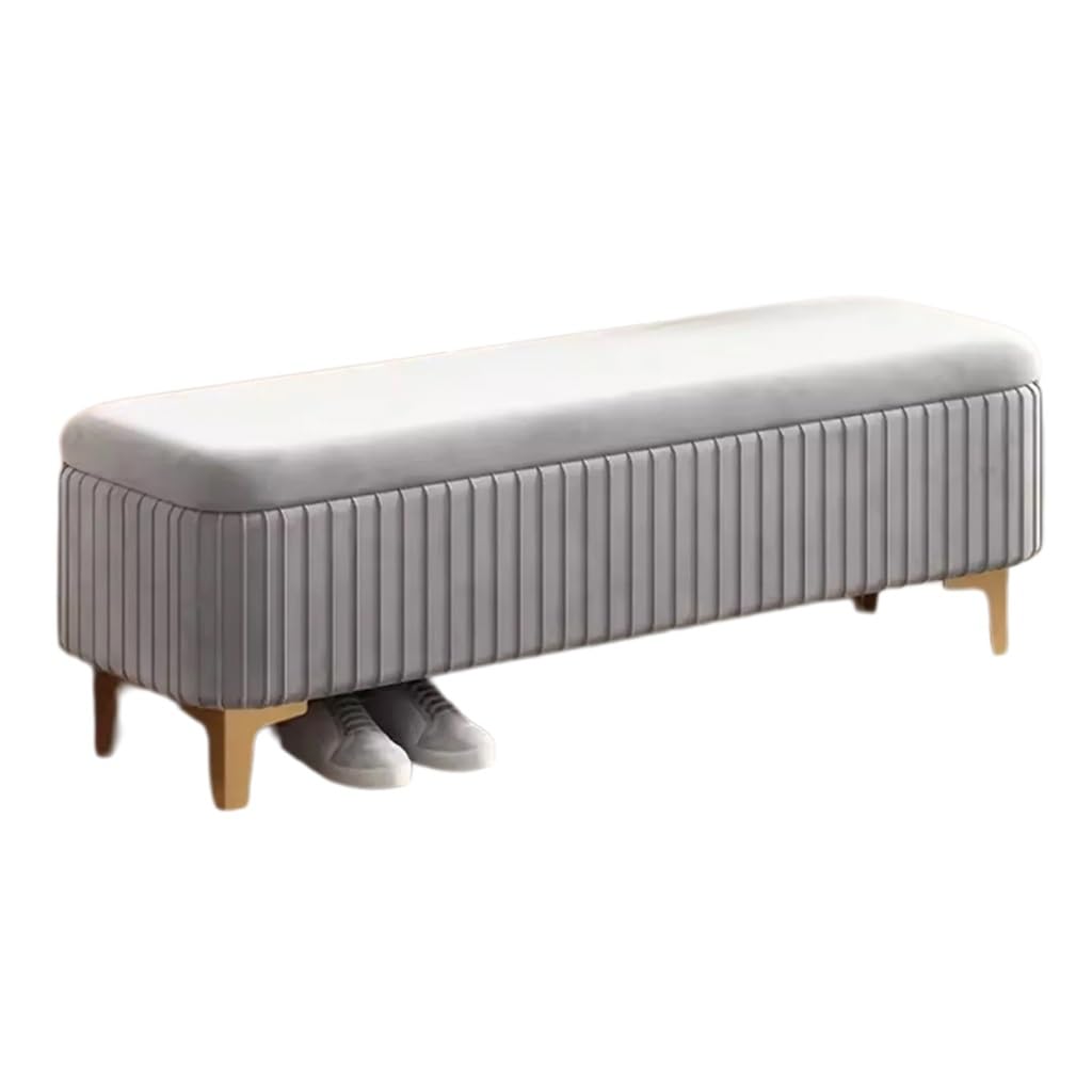 WDSOPK Upholstered Storage Bench Velvet Bed Bench Ottoman Storage with Gold Legs,Upholstered Footstool for Entryway Living Room,Rectangle Storage Chest（Grey-80CM）