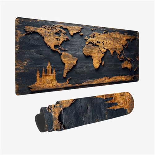 Carte Du Monde Tapis de Souris 90x50cm Grand Tapis de Souris RéTro Tapissouris Bords Surpiqués Désign, Mouse Pad avec Base en Caoutchouc Antidérapant Surface pour Ordinateur, PC, Cadeau Femme,Model116