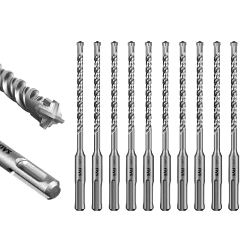 Image of SALI 10PCS 1 /4 inch*6 inch SDS Plus Rotary Hammer Drill Bit Concrete Drill Bit Kit Cross-Type Double Thread Carbide Material Suitable for Brick, Cement Walls, Stone, Hammer Drill Bits
