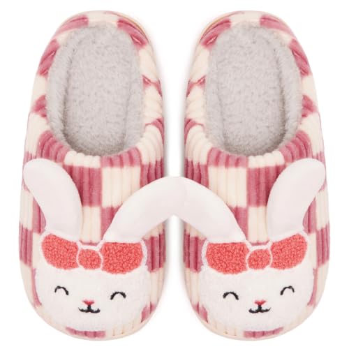 Guyarns Kids Slippers – Plush‑Lined Memory Foam, Non‑Slip Sole, Warm Winter House Shoes for Toddlers & Big Kids (Pink Bunny)