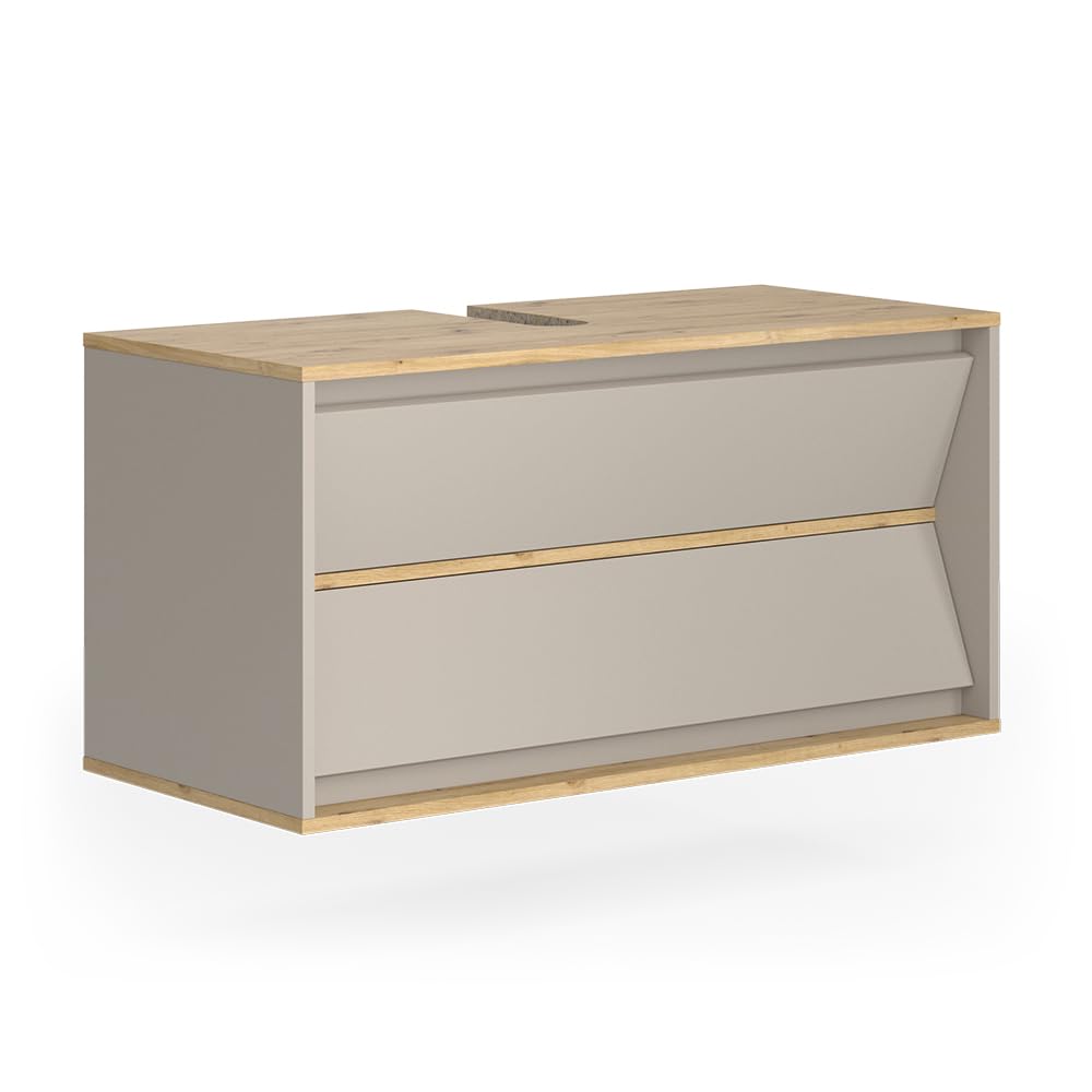 Vicco Mobile sottolavabo per bagno Edelin, Cachemire, 100 x 50 cm | con 2 cassetti, per montaggio a parete e compatibile con sifoni standard