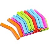 Dingion 24 Pcs 8 mm Silicone Straw Tips Multicolor Rubber Flex Elbows Straw Covers Replacement Reusable Soft Food Grade Tips for Stainless Metal Straws Nozzles Tumbler Mug Glass Drink