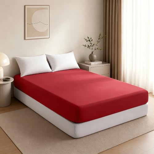 Aerlomi King Fitted Sheet, 78x80, Brushed Microfiber, Wine Red