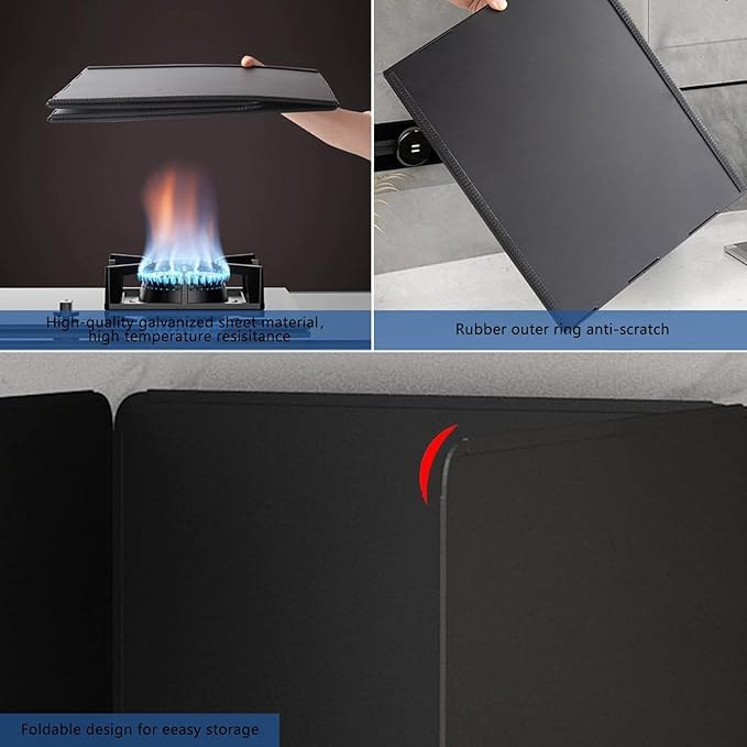 Paraschizzi Da Cucina Pieghevole 4 Lati - Lamiera Zincata Antiacido, 76x30x40 Cm, Nero, Per Fornelli E Pareti - Foto 13