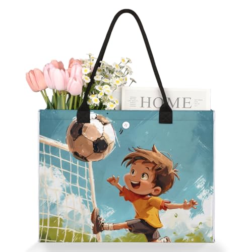 Boys Playing Football Tote Bag for Women Large Beach Bag Reusable Tote Bags for Work Travel Beach Shopping3