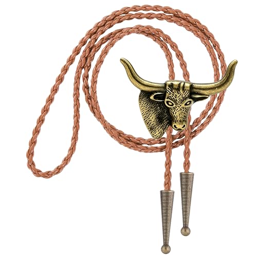 Image of Jeilwiy Bolo Tie for Men Western Cowboy Tie Necklace Gold Bolo Tie Leather Necktie Halloween Tie Accessories for Women