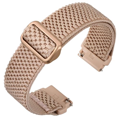 ANNEFIT Correas de Nailon Elástico para Hombre y Mujer, Correa Reloj Ajustable 19mm de Liberación Rápida, Hebilla Oro Rosa (Rosa Claro)