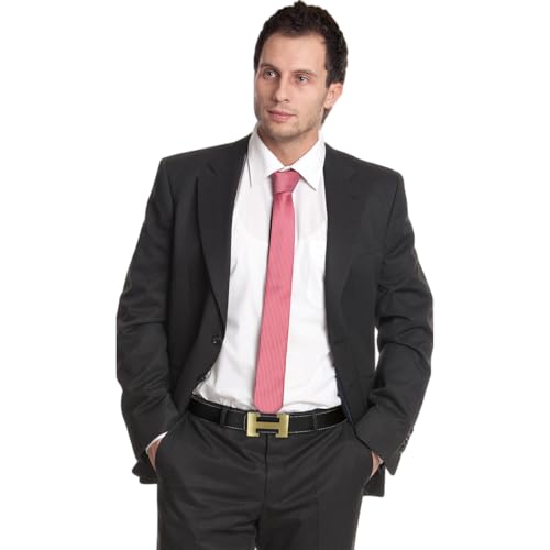 Image of Aurolran Men&Womens Leather Dress Belt Business Automatic Buckle Belt Color-Black Silver Gold