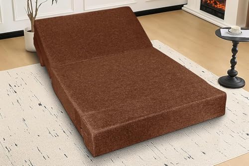 Image of Foldable One Seater Sofa Cum Bed, Sofa Bed 3X6 Feet, Jute Fabric- Washable Cover- Including 1 Cushion Perfect for Home & Office - Brown-Color