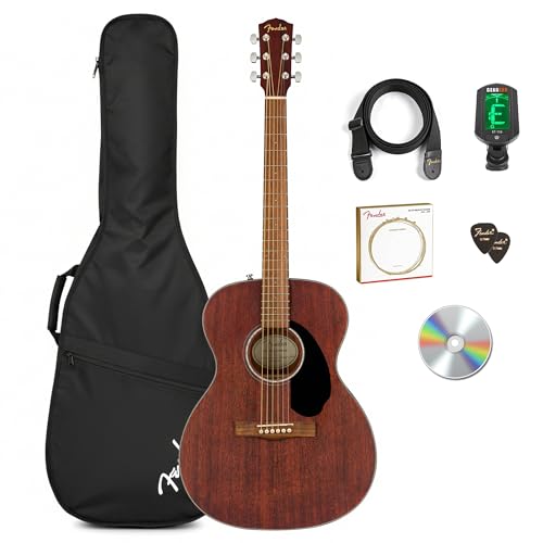 Fender CC-60S Solid Top Concert Acoustic Guitar - All Mahogany Bundle with Gig Bag, Tuner, Strap...