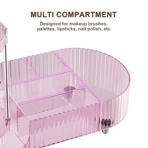 Image of 360 Rotating Vanity Makeup Organizer, 2 Small Trays & 5 Compartments for Cosmetics, Skincare, Perfume, Lipstick & Make up Brushes Holder, Dresser Countertop Organizers and Storage for Bathroom, Desk