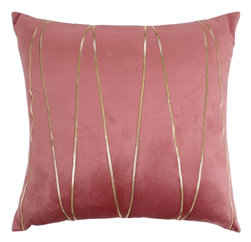 Image of Amazon Brand - Umi Gold Leather Striped Pack of 2 Throw Pillow Covers Velvet Decorative Cushion Covers Cases for Sofa Bedroom Livingroom Car 22 x 22 in Blush Color