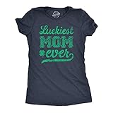 Women’s St. Patrick’s Day Shirt – Luckiest Mom Ever Shamrock Print Tee – Funny Irish Clover Graphic Top – Cute Holiday Outfit for Ladies - Navy - XL