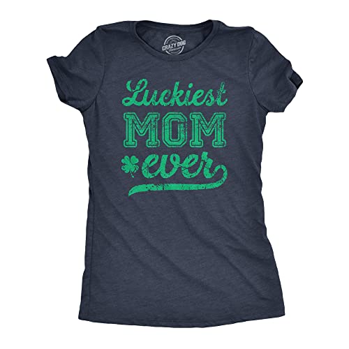 Women’s St. Patrick’s Day Shirt – Luckiest Mom Ever Shamrock Print Tee – Funny Irish Clover Graphic Top – Cute Holiday Outfit for Ladies - Navy - XL