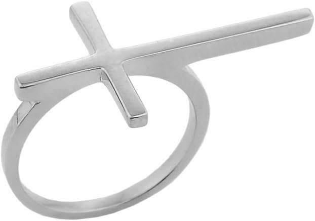 Fine 925 Sterling Silver Single-Finger Band Sideways Long Cross Ring