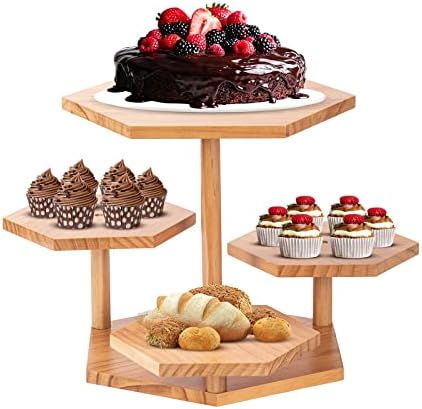 4 Tier Cupcake Stand for 50 Cupcakes - Semohop Hexagonal Wood Cake Stands Display Holder, Farmhouse Tiered Tray Decor, Dessert Tree Tower for Home Tea Party, Wedding, Baby Shower, Birthday, Holiday
