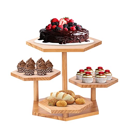 4 Tier Cupcake Stand For 50 Cupcakes - Semohop Hexagonal Wood Cake Stands Display Holder, Farmhouse Tiered Tray Decor, Dessert Tree Tower For Home Tea Party, Wedding, Baby Shower, Birthday, Holiday #TOP11