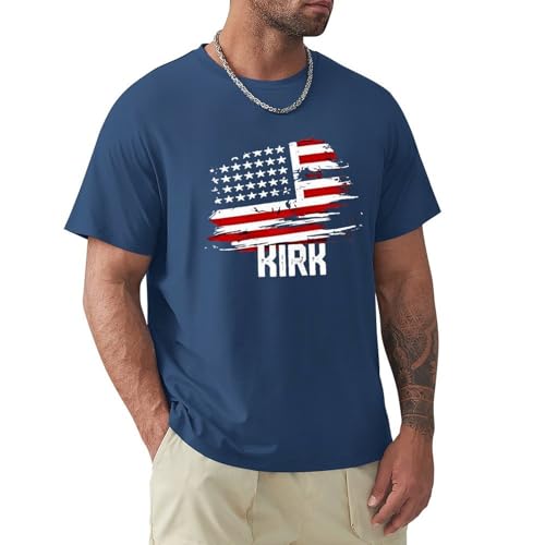 Mens T-Shirts Forever in Our Hearts Charlie Kirk Casual Crewneck Short Sleeve Shirts Summer Tops Basic Pullover Tees