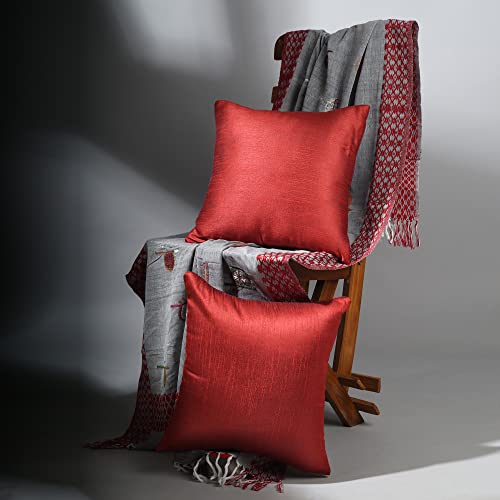 Scarlett Linens PL-01 Throw Pillows For Couch, Red Pillow Covers 18X18 Set Of 2, Farmhouse Throw Pillows, Silk Pillow Covers thumb #1