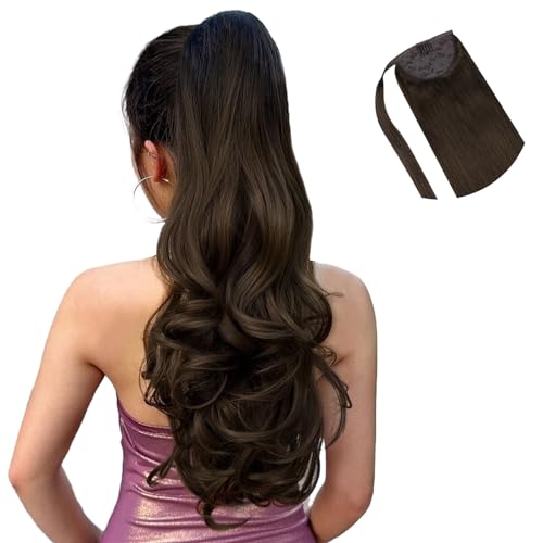 HOTBANANA Ponytail Extension, 16 Inch Human Hair Clip in Wrap
