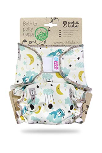 Petit Lulu Pañal de Tela de Bambú | Talla Única (5-16 kg) | Fluffy Organic | Gancho y Bucle | Reutilizable y Lavable (Good Night) Cover