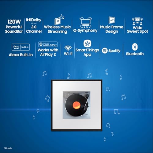 Image of Samsung Music Frame 120 W 2.0 ch (HW-LS60D /XL) Dolby Atmos Soundbar, Wireless Music Streaming, Alexa Built-in, AirPlay2, Wi-Fi, Bluetooth, Optical in (Black)