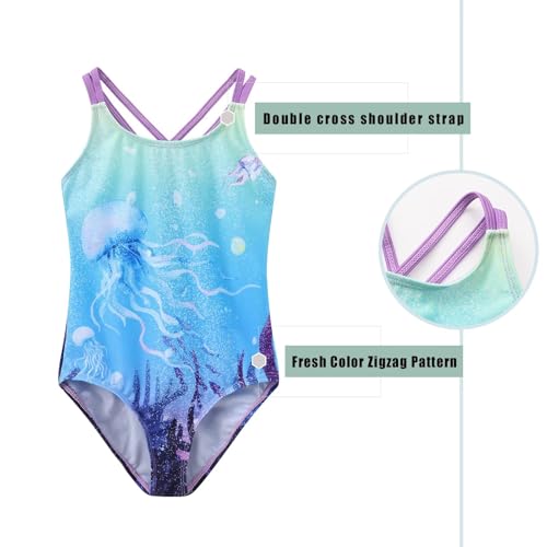 Image of Girls One Piece Swimsuits,Girls Bathing Suits with Adjustable Straps,Kids Hawaiian Floral Swimwear 3-16 Years