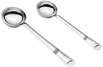 Ashtok Stainless Steel Curry Serving Spoon Laddle 2 Piece Set Length 8 Inch and 10 Inch