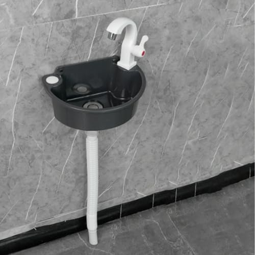 XRB2050 Negro Lavabo de Pared de Resina, 30x21x10.5 cm Semicircular Lavabo, Lavabo de Baño Tamaño Pequeño para Guardarropa Aseo de Invitados Lavadero Garaje A Grifos de Agua Fría