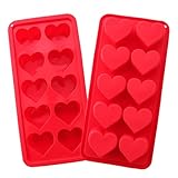 2 Pcs Heart Shaped Ice Cube Trays 10-Cavity Heart Shaped Silicone Molds Red Heart Ice Cube Molds for Ice Cubes, Candy, Chocolate, Cocktails, Whiskey, Candle
