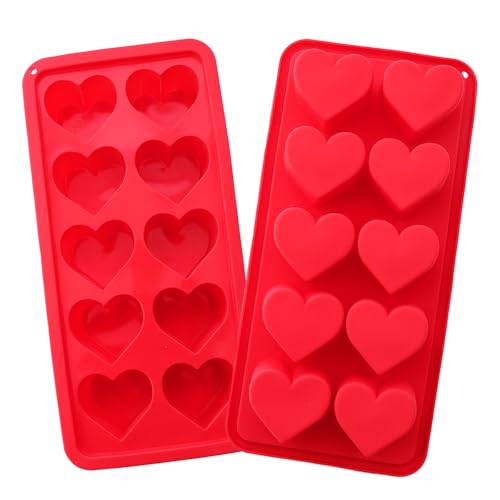 2 Pcs Heart Shaped Ice Cube Trays 10-Cavity Heart Shaped Silicone Molds Red Heart Ice Cube Molds for Ice Cubes, Candy, Chocolate, Cocktails, Whiskey, Candle